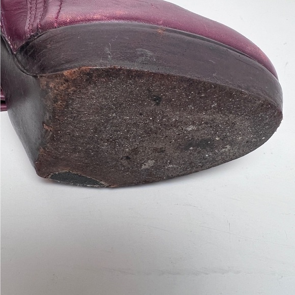 TORY BURCH wine/eggplant leather gold logo platform heeled knee high boots 8 - Picture 8 of 10